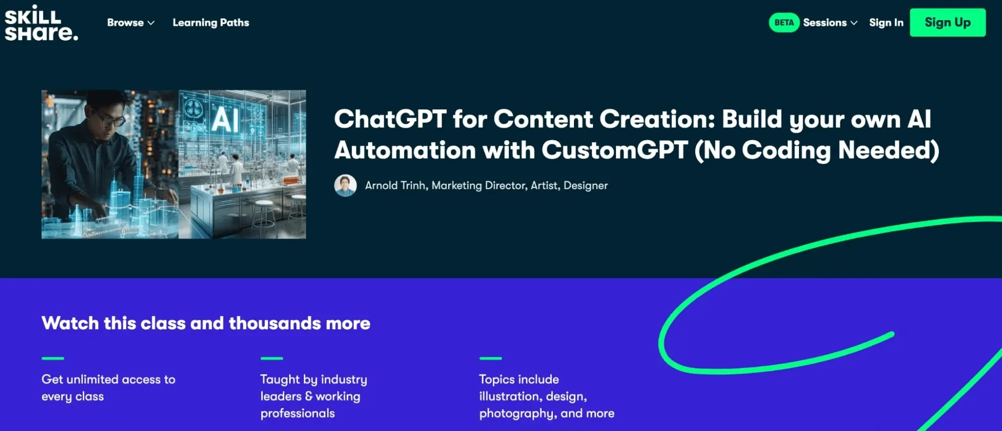 Skillshare course on building AI automation with CustomGPT